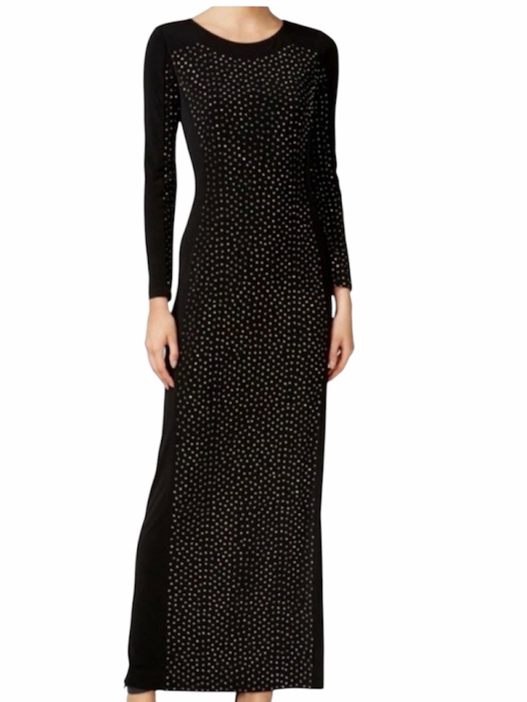 Calvin Klein Black Rhinestone Long Sleeve Evening Gown Size 14